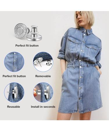Adjustable Reusable Jean Buttons Set | Metal Pants Button Replacement - 12 Sets | No Sew, No Tools Required | Instantly Tighten Loose Jeans - Buy Online on SooperMarket.com