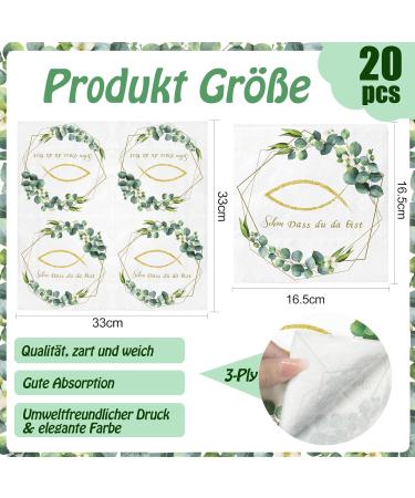 20 Vintage Disposable Fish Eucalyptus Green Napkins for Baby Party & Communion | Ideal Table Decoration | 3-Ply Quality - Buy Online on SooperMarket.com
