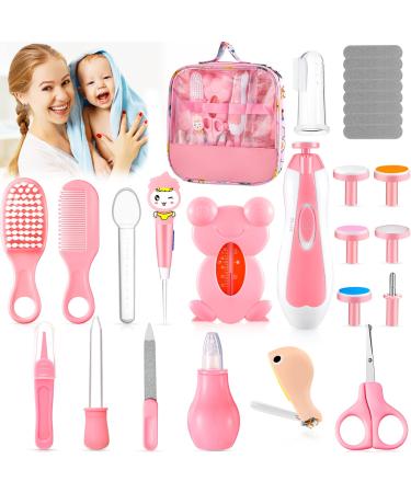 27 in 1 Baby Grooming Kit Baby Healthcare and Grooming Kit Kid Nursery Care Set Baby Nail Clippers Hair Brush Comb Finger Toothbrush Baby Nail Trimmer Electric Necessities for Infant Toddler  Pink