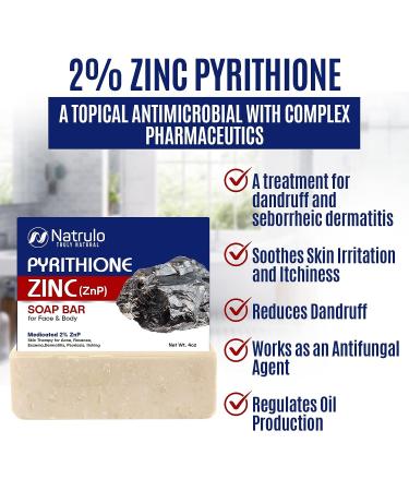 Pyrithione Zinc Soap Bar 4oz for Face & Body - 2% ZnP Cleanser for Acne, Rosacea, Eczema, Psoriasis - Skin Therapy Bar Soap for Dermatitis - Made in USA - Buy Online on SooperMarket.com