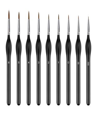 SN NJDF Miniature Detail Paint Brushes Set - 9pcs Fine Art Brushes for Detailing & Model Painting - Acrylic  Watercolor  Oil  Warhammer 40k Black