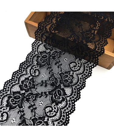 Feelmate 6in*5Yard Soft & Stretch Black Lace Roll Runner for Wedding Clothes or DIY Craft Decoration Black 6in