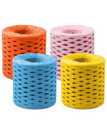 2624 Feet Christmas Raffia Ribbon 4 Rolls Raffia Paper Ribbon Christmas Gift Packing Ribbon for Gift Packing and Wrapping DIY Craft Holiday Decoration 656 Feet Each Roll (Orange Pink Blue Yellow)