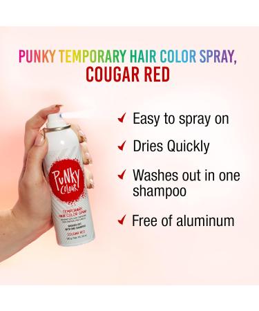 Punky Temporary Hair Color Spray Cougar Red Non-Damaging Spray-On Hair Dye Instant Vivid Hair Color 3.5 oz 1-Pack 3.5 Ounce (Pack of 1) Cougar Red - Buy Online on SooperMarket.com