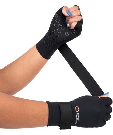 Copper Infused Fingerless Arthritis Compression Gloves for Hand Pain Relief - Adjustable Fit for Men and Women - Reduce Pain, Improve Blood Flow, Aid Recovery - Small/Medium (1 Pair) - Buy Online on SooperMarket.com