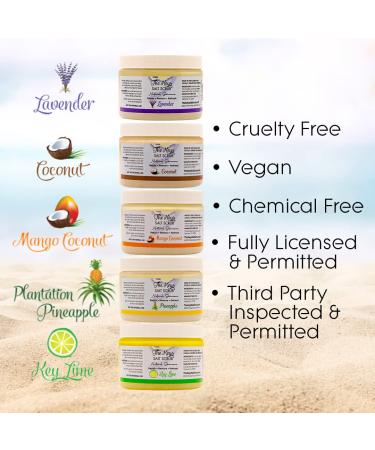 Keys Florida Sea Salt Body Scrub 3.4oz - Exfoliating Scrub for Hands, Feet, and Bikini Area - Organic Coconut Essential Oil - Includes Wooden Spoon - Men and Women - Buy Online on SooperMarket.com