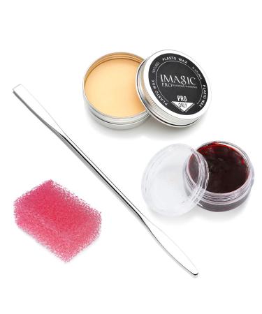 CCbeauty SFX Special Effects Scar Wax Makeup Kit with Fake Wound Moulding Scars (1.16 Oz)  Spatula Tool  Scab Blood(0.63Oz)  Pink Stipple Sponge for Halloween  Stage Fake Cuts Makeup