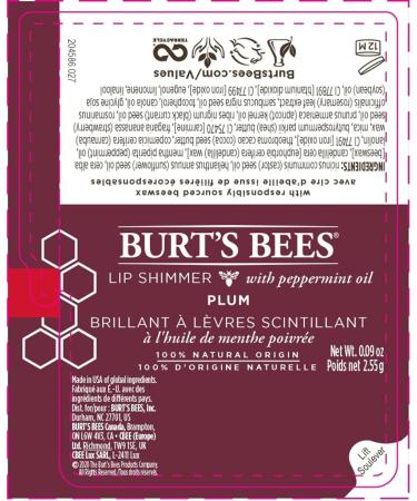 Burt's Bees Lip Shimmer Plum 2.55g - 100% Natural Origin with Peppermint Oil - Moisturizing Lip Shimmer, Single Pack - Buy Online on SooperMarket.com