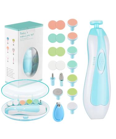 Zooawa Baby Nail Clipper 20 in 1 Electric Baby Nail Trimmer Baby Nail File Kit with Extra 12 Replacement Pads Trim Polish Grooming Kit for Newborn Infant Toddler or Adults Toes Fingernails Care Blue Light Blue