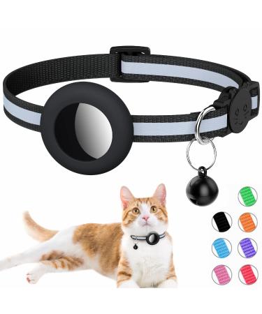 Airtag cat neck band integrated cat necking band Airtag with Airtag holder and bell reflective cat collar with a stoppable safety buckle for kitten puppies black