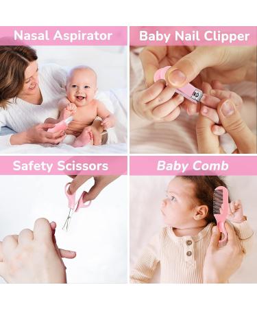 Baby Healthcare & Grooming Kit 7-in-1 | Nail Clipper, Brush, Comb, Scissors, File, Nasal Aspirator, Toothbrush | Pink Baby Safety Care Set - Buy Online on SooperMarket.com
