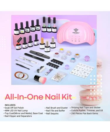 Modelones Gel Nail Kit - 12 Colors Pink Polish Set with 48W Lamp & Top Coats - Buy Online on SooperMarket.com