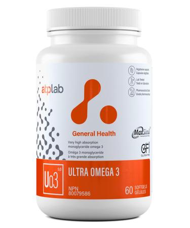 ATP LAB - Ultra Omega 3 60 Softgels - Very High Absorption Monoglyceride Omega-3 Fatty Acid Supplements - MaxSimil Fish Oil Omega 3 Supplements to Lower Cholesterol - Cardiovascular Health