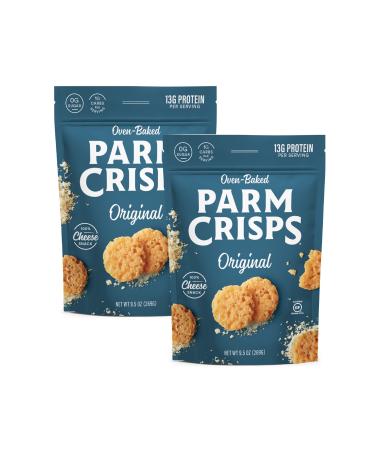 ParmCrisps  Party Size Original Cheese Parm Crisps, Made Simply with 100% REAL Parmesan Cheese | Healthy Keto Snacks, Low Carb, High Protein, Gluten Free, Oven Baked, Keto-Friendly | 9.5 Oz (Pack of 2)