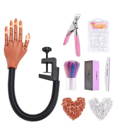 Nail Training Hands for Acrylic Nails, Flexible Nail Practice Hand Training Kits, Fake Manican Hands for Nails Practice with 300 PCS Nail Tips, Nail Files and Clipper for Nail Technician and Beginner