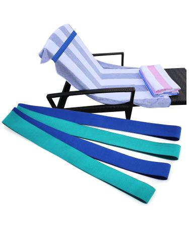 Towel Bands (4 Pack), Beach & Pool & Cruise Chairs, Stretch Silicone Beach Towel Clips (Blue/Turquoise)