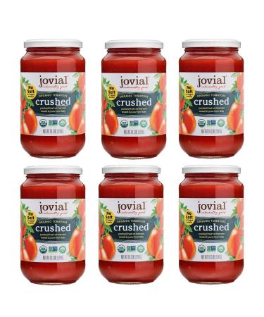 Jovial Crushed Tomatoes | Non-GMO Project Verified | USDA Certified Organic Tomatoes | No Additives | BPA-Free | No Added Sugar | No Salt Added | Recyclable Glass | Made in Italy | 18.3 oz (6 pack)