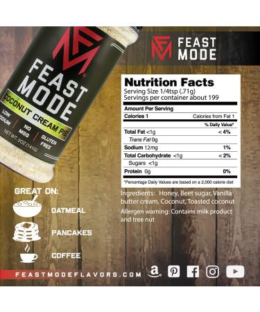 Feast Mode Flavors Coconut Cream Pie Seasoning - Low Sodium, No MSG, Gluten Free, All Natural - Perfect for Meal Prep, Oatmeal, Protein Shakes - Sweet Vanilla Coconut Flavor - Buy Online on SooperMarket.com