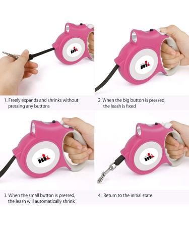 Makife Retractable Dog Leash 5m for Large & Medium Dogs | Flashlight & Decorative Bags Included | Ideal for Under 25kg - Pink - Buy Online on SooperMarket.com