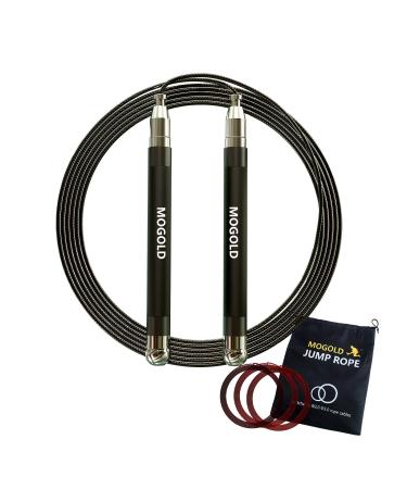 Mogold adjustable jump rope for fitness men confident 360-degree turn durable silicone cover metal handle with 2 jump rope cords perfect for boxing MMA endurance black