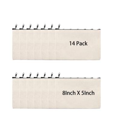 14Pieces 8 x 5 Inch Blank Craft DIY Canvas Pen Pencil Case- Cotton Canvas Invoice Bill Bag Makeup Bag Cosmetic Bag Multipurpose Travel Toiletry Pouch with Black Zipper (beige, 14) beige 14