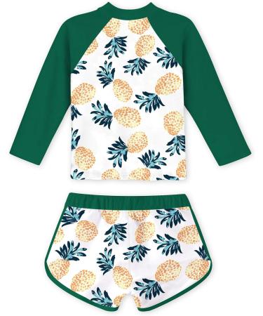 Girls Long Sleeve Two Piece Swimsuit UPF 50+ Protection | Green Pineapple | 3-4 Years - Buy Online on SooperMarket.com