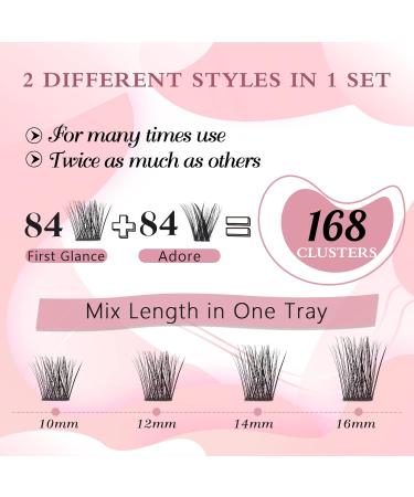 168 Pcs Mixed Cluster Lashes DIY Eyelash Extensions - First Glance+Adore D-Mix | Super Thin Band, Soft & Easy to Wear - Individual Lashes 10-16mm - Buy Online on SooperMarket.com