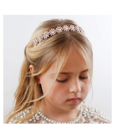 SWEETV Rose Gold Flower Girl Headband Wedding Headpiece for Girls  Princess Crystal Tiara Hair Accessories for Birthday Party  Photography 2.Rose Gold(Crystal)