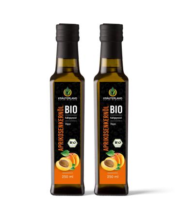 Herballand Bio Apricotic Care oil 500ml - 2x 250ml apricot oil cold -pressed natural clean - food oil for cooking & baking natural cosmetics for skin & hair in premium quality 250 ml (2 -pack)