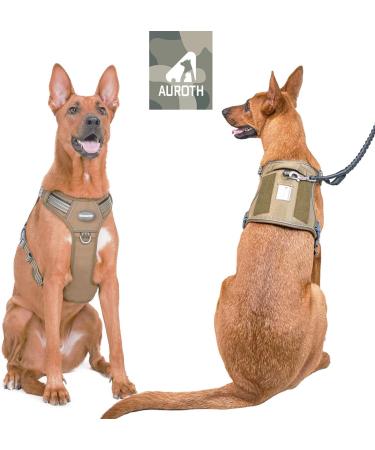 Auroth Tactical Anti-Pull Dog Harness | Size Large (Neck 46-74cm, Chest 61-94cm) | Adjustable & Breathable Pet Vest in Green Brown Army Green | Reflective Military Materials - Buy Online on SooperMarket.com