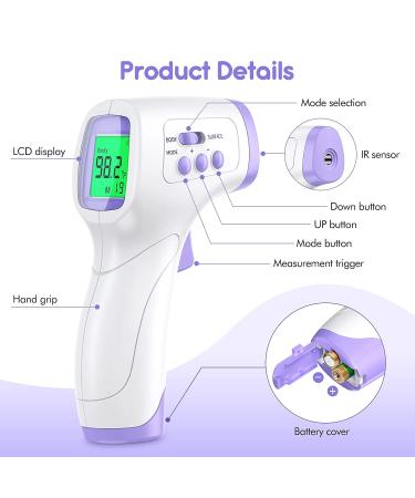 KKmier No Touch Forehead Thermometer for Adults and Kids - 2 in 1 Infrared Digital with Fever Alarm - 2s Instant Reading - 99 Memory Sets - Buy Online on SooperMarket.com