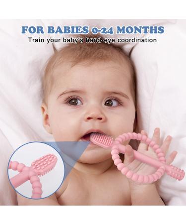 Buy BPA-Free Baby Biting Toys & Toothbrush Set - Soothing Silicone Teething Rings (Blue & Pink) for 3+ Months - Safe & Stimulating Gum Relief - Buy Online on SooperMarket.com