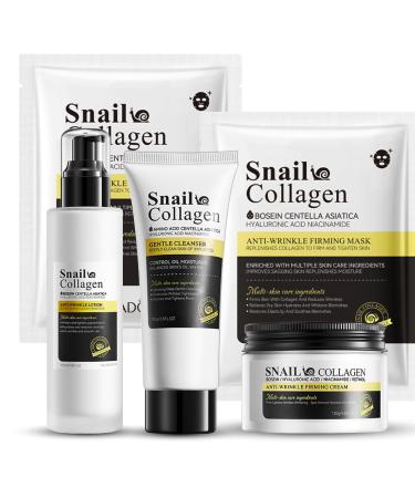 All About Snail Korean Skincare Snail Collagen Face Care Kit Facial Skin Care Sets Anti Aging Skin Care Set with Snail Lotion Cleanser Cream and Facial Mask Skin Care Gift Set for Women Girls