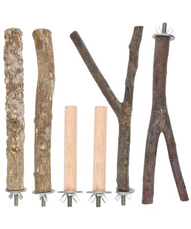 6 Pcs Bird Perch Stand Set Bird Cage Parrot Toys Natural Wood Branch Standing Stick Platform Playground for Small Medium Budgies Love Macaws Finches Cockatiel Parakeet Conure Cage Accessory 3 Types