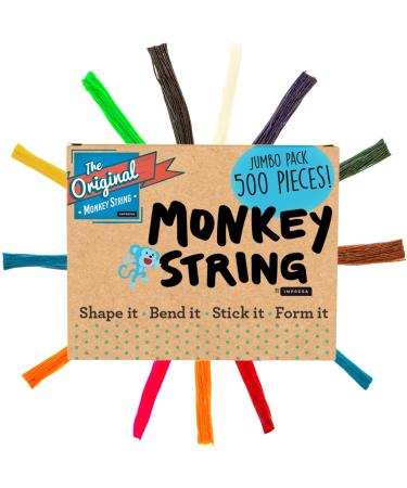 IMPRESA 500 Piece Pack of Original Monkey String (Jumbo Pack) - Bendable Sticky Wax Yarn Stix 6 inch Wax Sticks in Bulk - Great Toys for Home and Travel 13 Colors Products