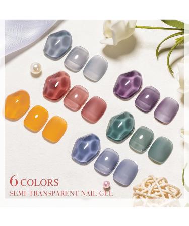 MEET ACROSS Jelly Gel Nail Polish Set - 6 Morandi Colors for Salon Gel Manicure and DIY Nail Art (Gray, Purple, Yellow) - Buy Online on SooperMarket.com