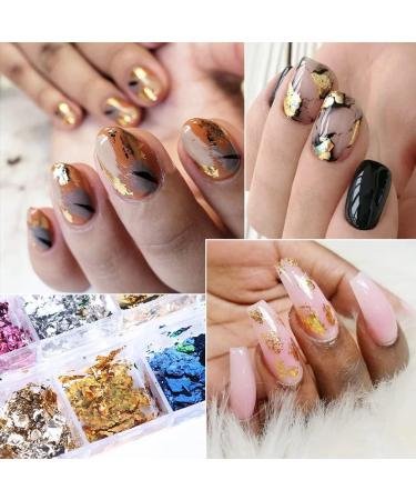 12 Grids Nail Foils Holographic Glitter Sequins - Gold/Silver Mirror Effect Confetti for DIY Manicure - Women/Girls Nail Art Flakes - Buy Online on SooperMarket.com