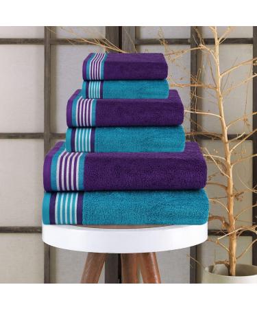 CASA COPENHAGEN 550 GSM 6-Piece Towel Set - Super Soft Egyptian Cotton - Violet Indigo & Teal Green - Buy Online on SooperMarket.com