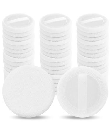Sibba 12 Pieces Loose Powder Puff 2.36 Inch Round Makeup Puff for Powder Foundation Velour Powder Puff with Strap for Loose Powder Mineral Powder Body Powder Wet Dry Makeup Tool White