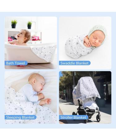 Miracle Baby Muslin Swaddle Blanket 115x150cm - Grey Stars - Cotton Summer Layer - For Boys and Girls - Buy Online on SooperMarket.com