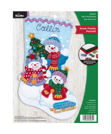 Bucilla Felt Applique Christmas Stocking Kit  18  Snow Family Portrait