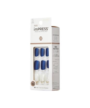 KISS imPRESS No Glue Mani Press On Nails - Chasing Stars Design Blue Short Squoval Shape 30 Nails + Accessories | International Shipping Available - Buy Online on SooperMarket.com