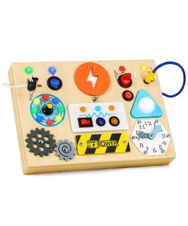 Giftota Montessori Toy Busy Board - Activity Board with 20 switch 17 LED lights - wooden toys from 1 year - motoric toys educational toys for babies and toddlers from 1 2 3 4 years