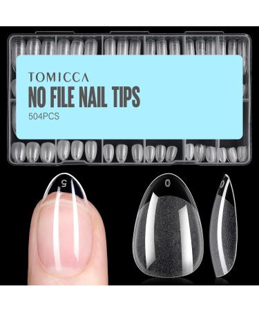 TOMICCA Short Almond Nail Tips 504Pcs Soft Gel Nail Tips 12 Sizes Pre-Shaped Half Matte Fake Clear Gelly Tips Press on Acrylic Nails for Nail Extension DIY Nail Salon