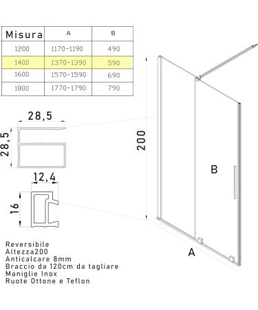 Buy 8mm H200 Sliding Shower Door Without BRENTA Profiles - 120 | International Shipping Available - Buy Online on SooperMarket.com