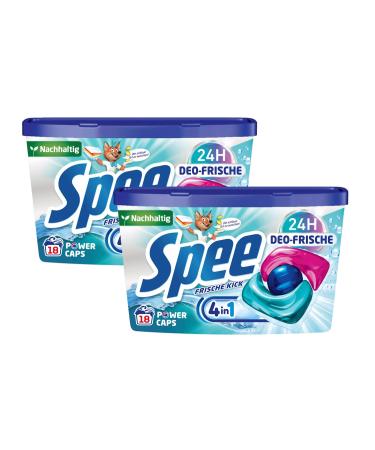 Spee Power Caps Deo-Fresh Fresh Fresh Kick 2x 18 WL (36 wash loads) pre-dose full detergent with 4 + 1 formula fights everyday smells for 24 h deodorant freshness for temperatures of 20 -95 C 18 pieces (2-pack)