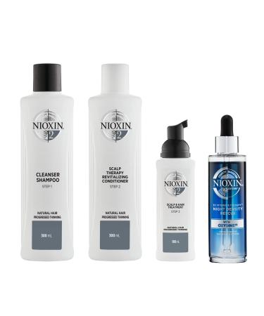 Nioxin System Kit 2 Cleanse Condition & Treat the Scalp for Thicker & Stronger Hair 3 Month Supply + Night Density Rescue Overnight Leave-in Antioxidant Serum for Hair Density and Thickness
