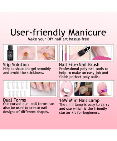 Professional Gel Extension Nail Kit | 30ML Clear Poly Gel with Builder Gel & Slip Solution | Light Pink Poly Gel Clips Included - Buy Online on SooperMarket.com