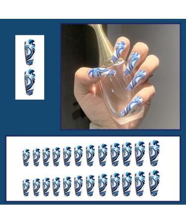 Runrayay Blue Press-On Nails - 24 Full Cover Acrylic Nail Set for Beginners | International Shipping - Buy Online on SooperMarket.com