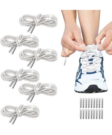 Rhinestone Shoe Laces Set with Metal Tips - 5.47 Yards Glitter Cords for DIY Hoodie, Pants, Hats (Silver) - Buy Online on SooperMarket.com
